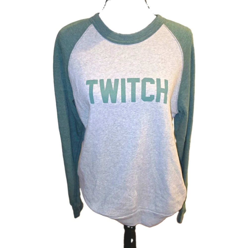 Alternative Apparel Twitch Graphic Raglan Sweatshirt Large Green Gray Gaming